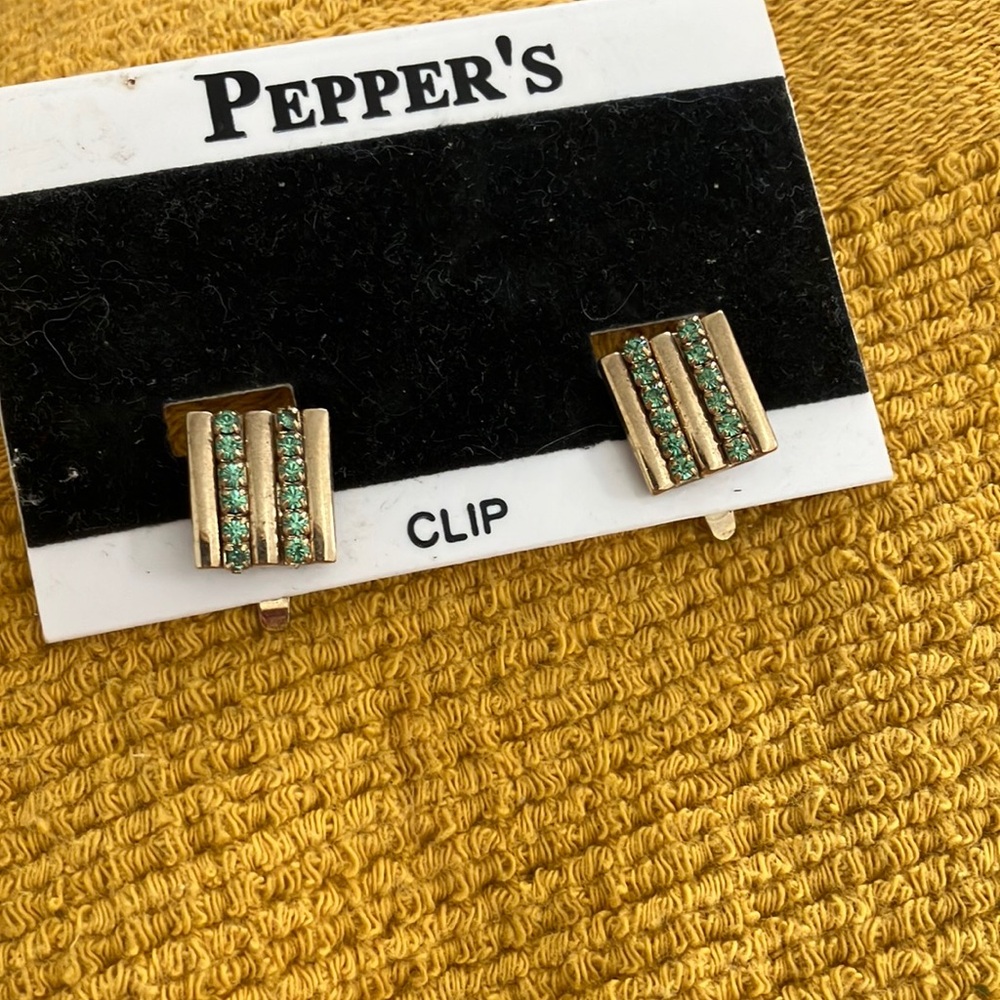 Gold and Green Clip Earrings